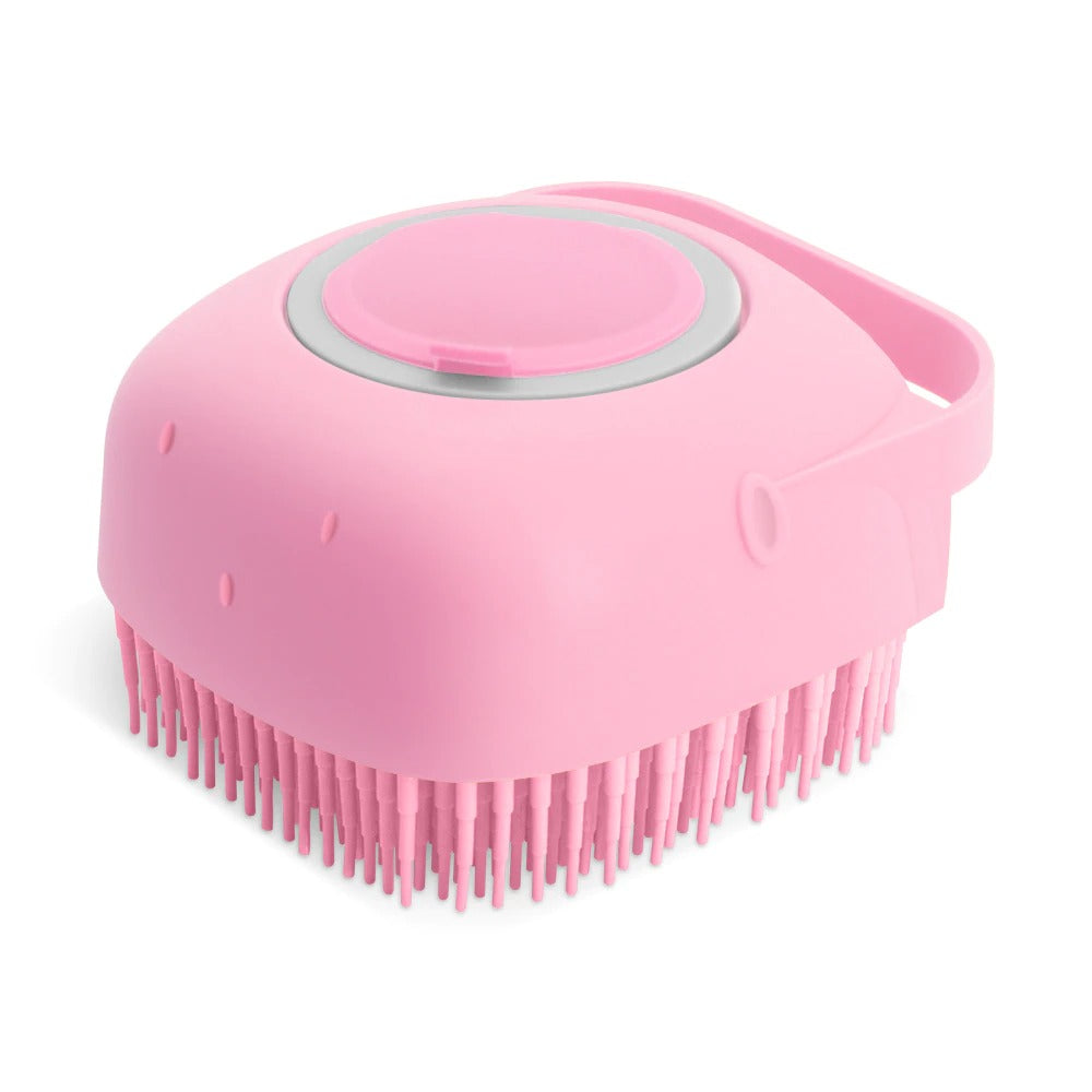 Pink BubblePaw shampoo dispensing silicone pet bath brush