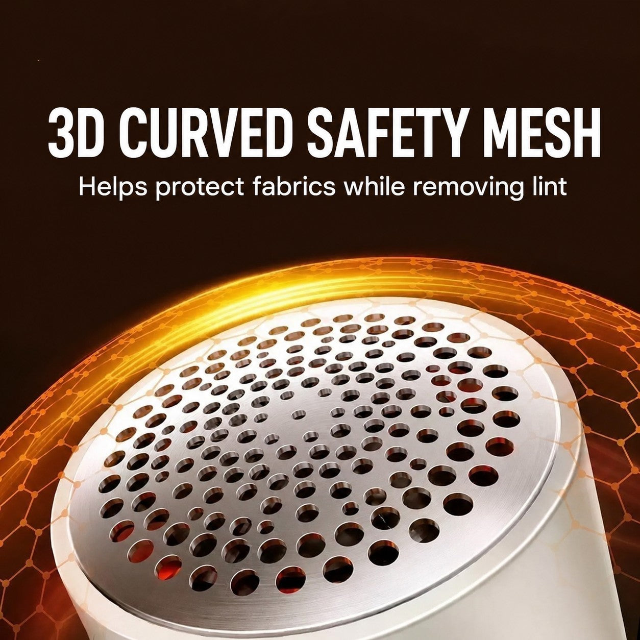 FreshTrim fabric shaver with 3D curved safety mesh to help protect fabrics