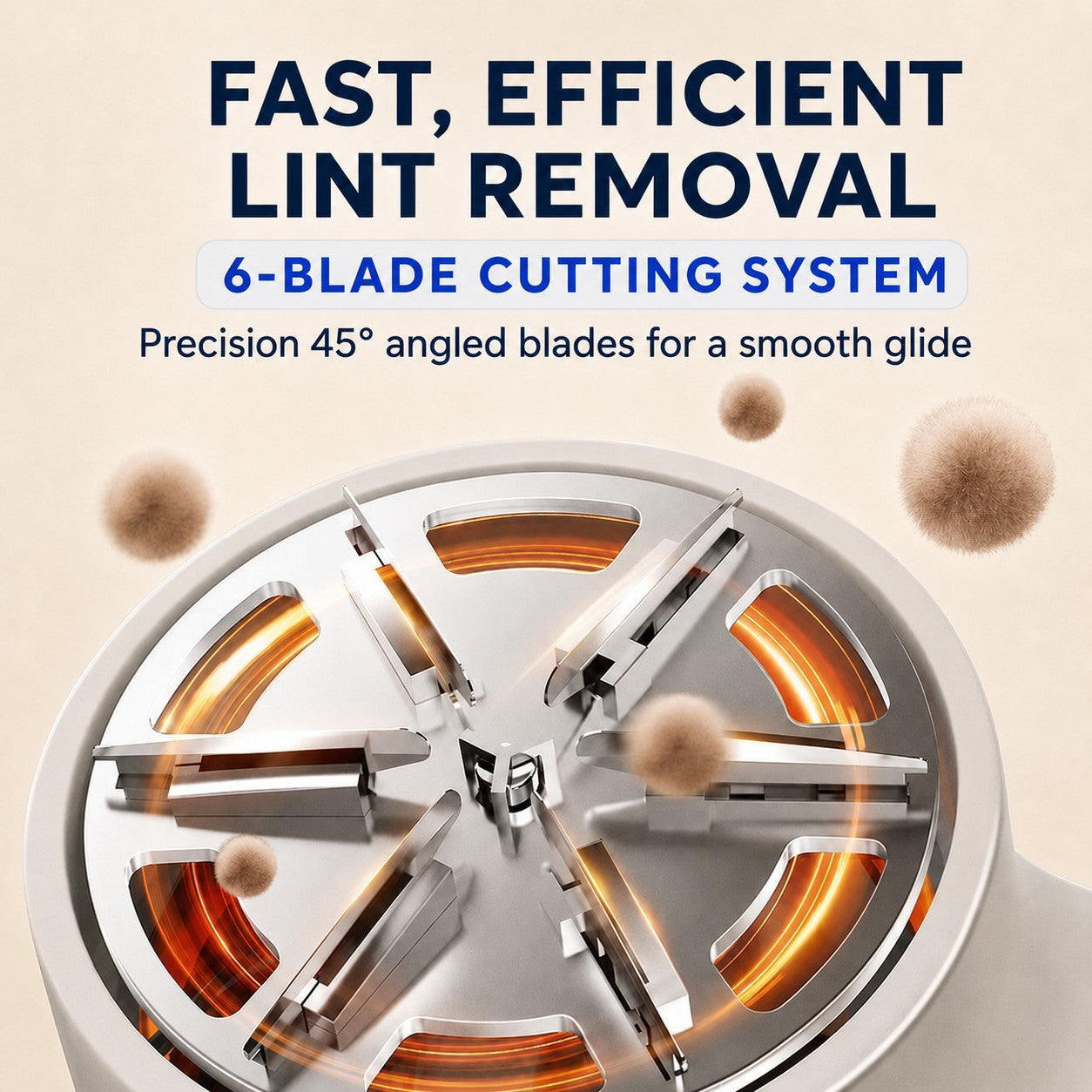 FreshTrim fabric shaver with six precision angled blades for efficient lint removal