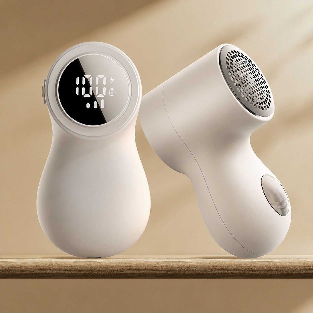 FreshTrim rechargeable fabric shaver with LED display in beige