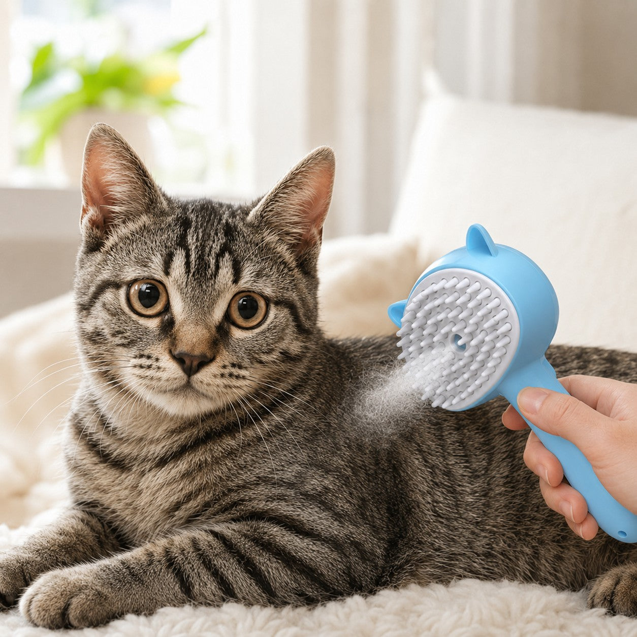 pet being groomed with the MistyPaw mist brush