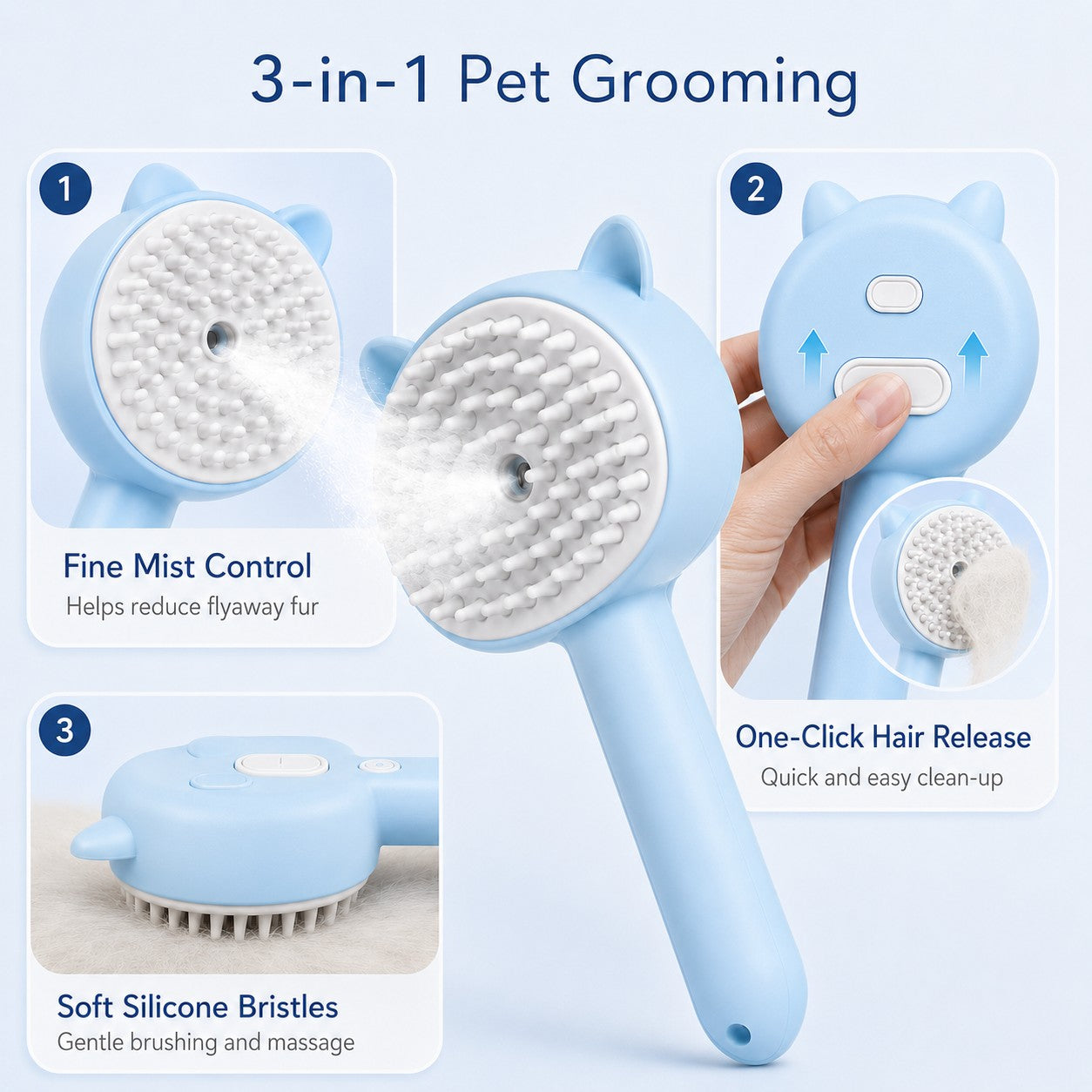 MistyPaw pet grooming brush releasing a gentle mist