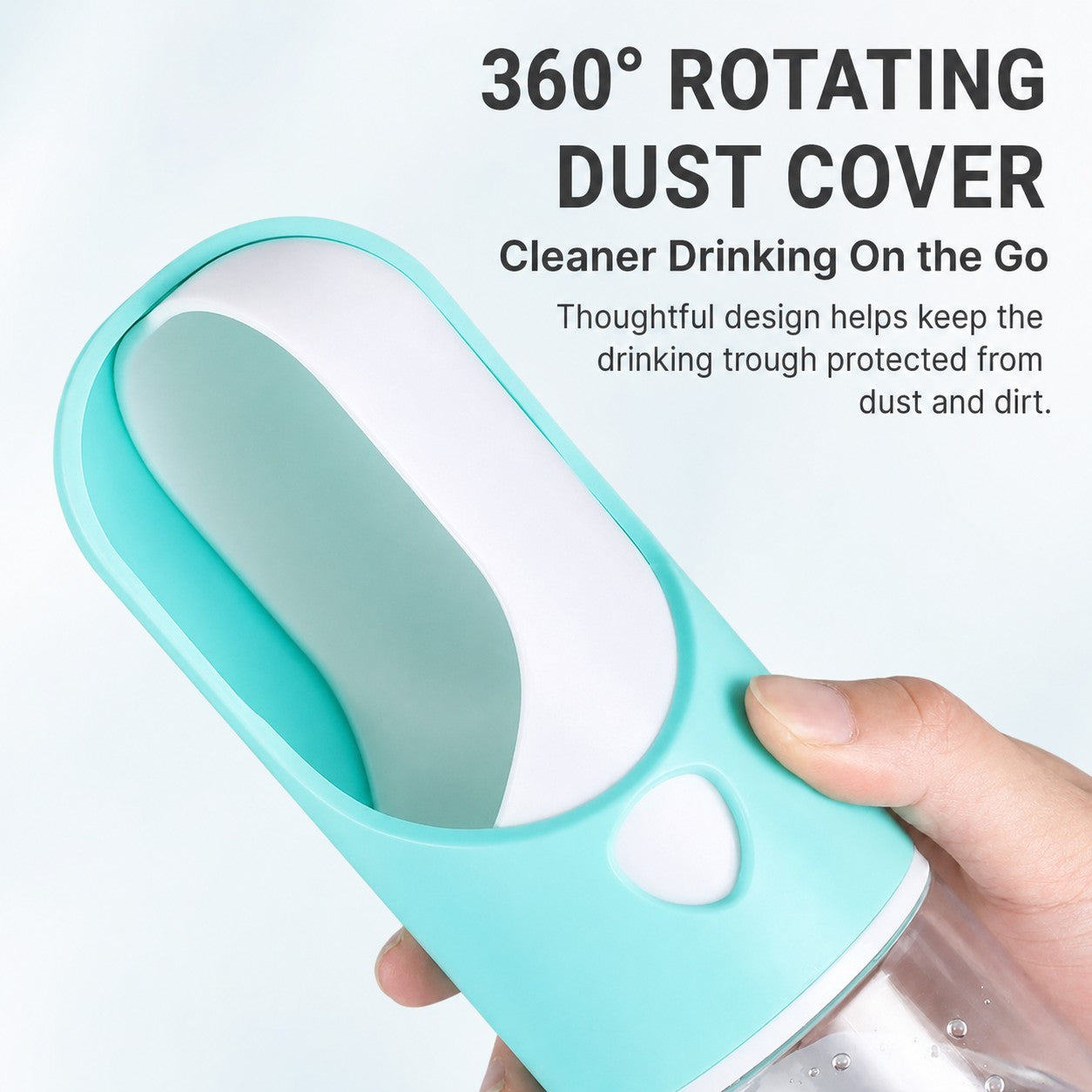 PawSip portable pet water bottle with 360-degree rotating dust cover