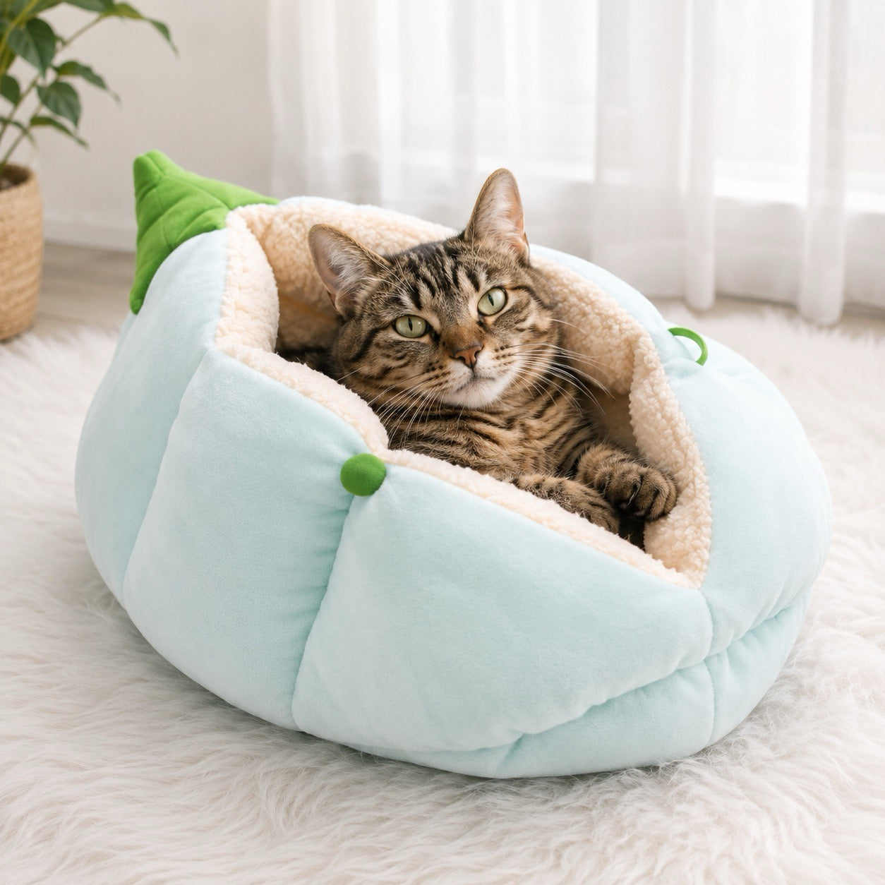 Cat relaxing inside the PeaPod Cozy Pet Bed