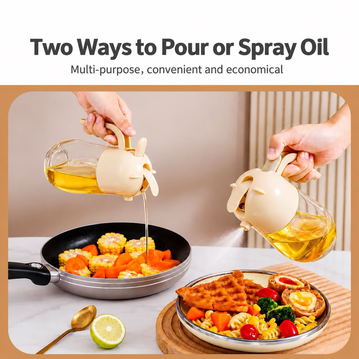 PressEase™ Automatic Oil Spray & Pour Bottle for easy oil refilling