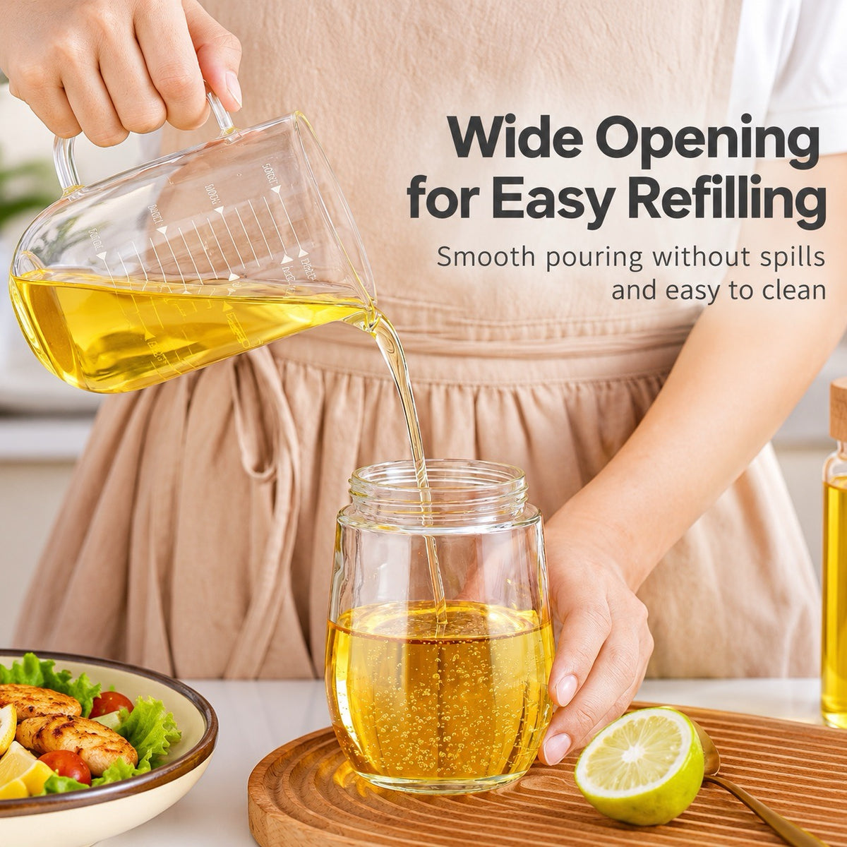 PressEase™ Automatic Oil Spray & Pour Bottle with wide mouth for easy refilling