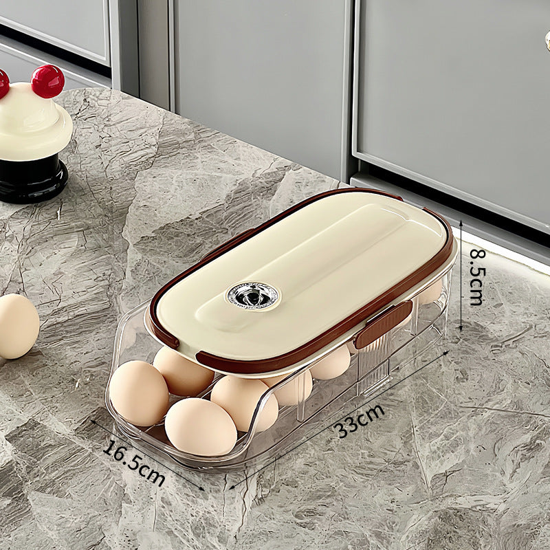RollFresh™ double row one layer refrigerator egg holder with stackable design