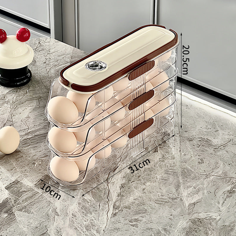 RollFresh™ multi-layer refrigerator egg holder with stackable design