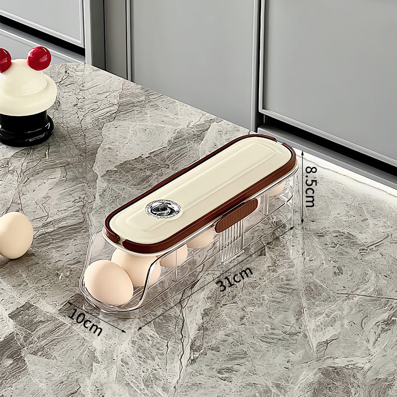 RollFresh™ one-layer refrigerator egg holder with stackable design