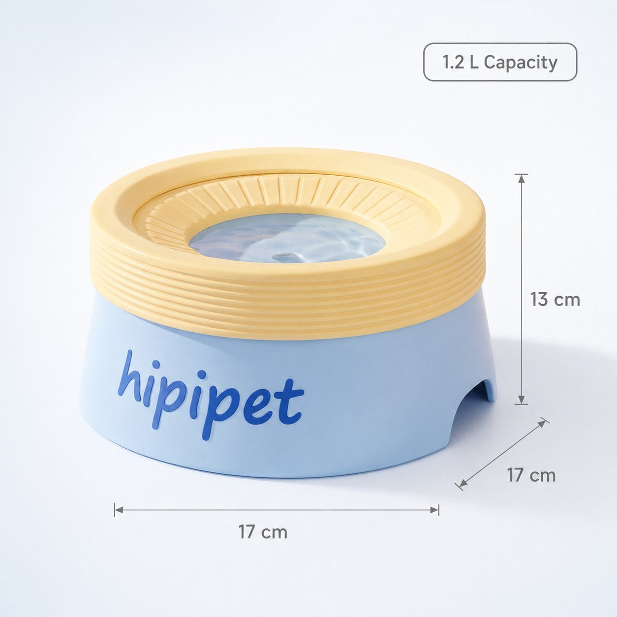SplashPace 1.2L blue pet water bowl dimensions 17 by 17 by 13 centimetres
