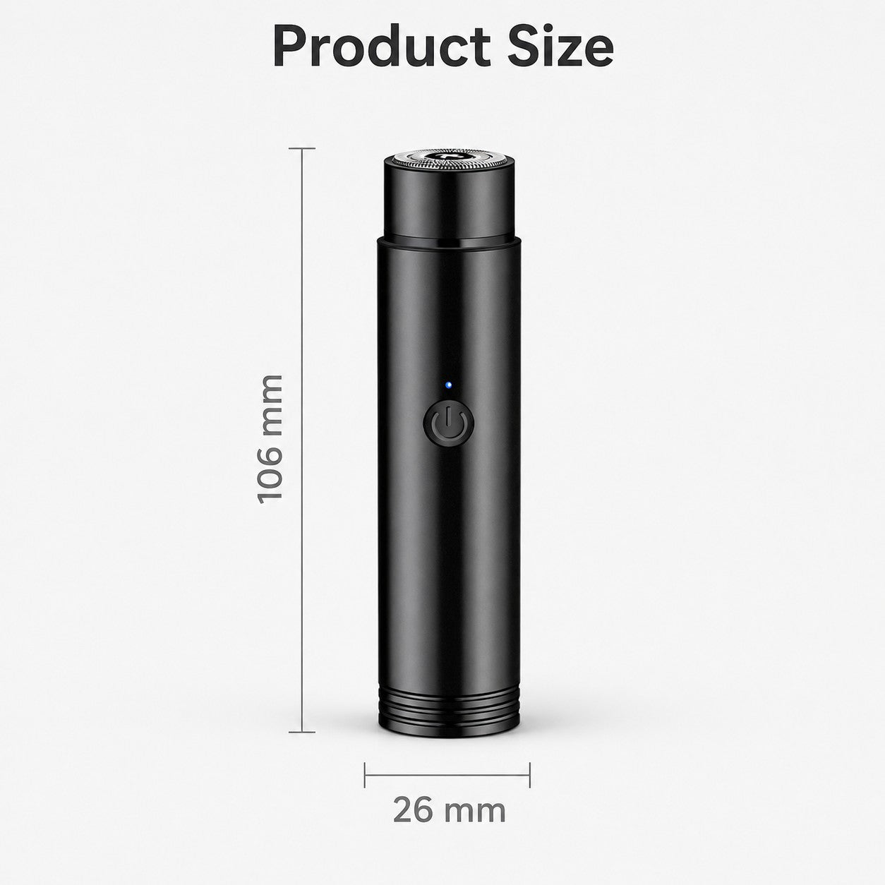 TrimPod mini rechargeable electric shaver dimensions 106 mm by 26 mm