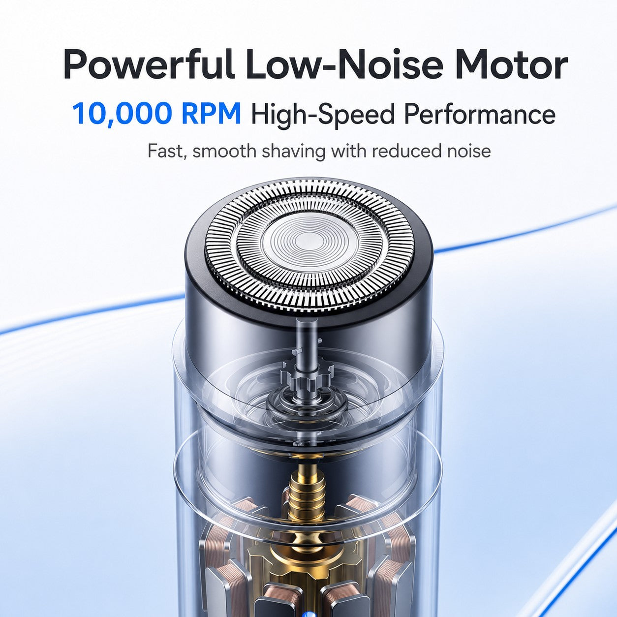 TrimPod electric shaver with powerful low-noise 10000 RPM motor