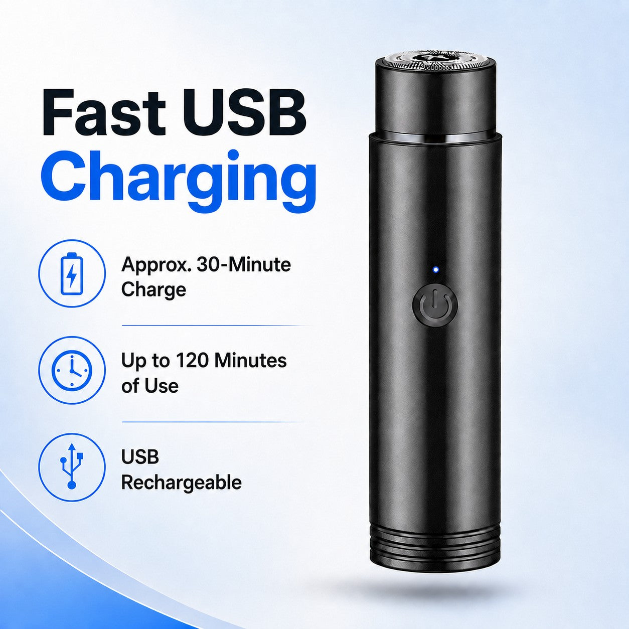 USB rechargeable TrimPod shaver with up to 120 minutes of use
