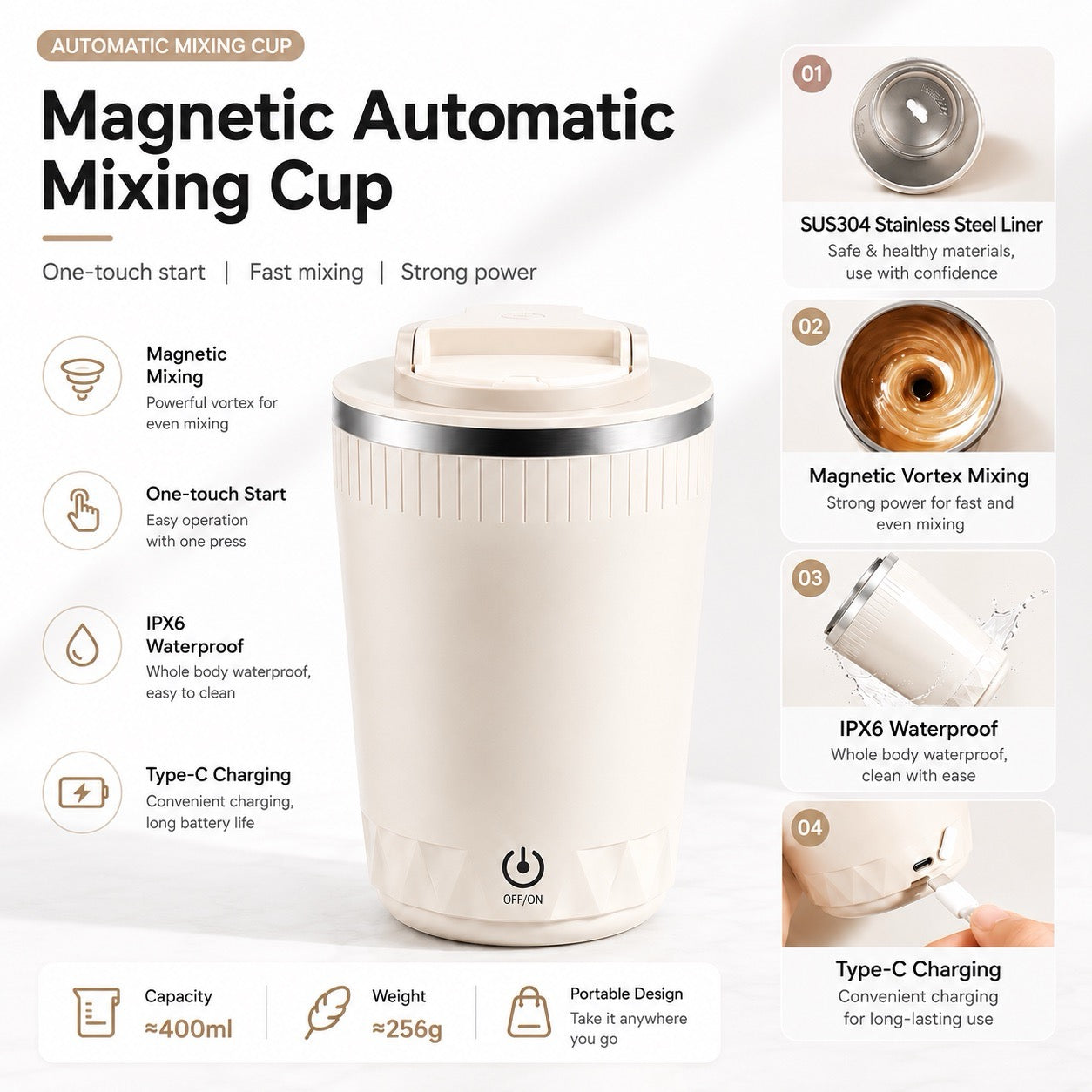 SmartMix rechargeable self-stirring coffee and protein mixer mug